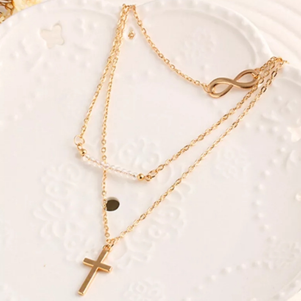 Gold Tone Layered Cross Infinity Necklace - Picture 2 of 6